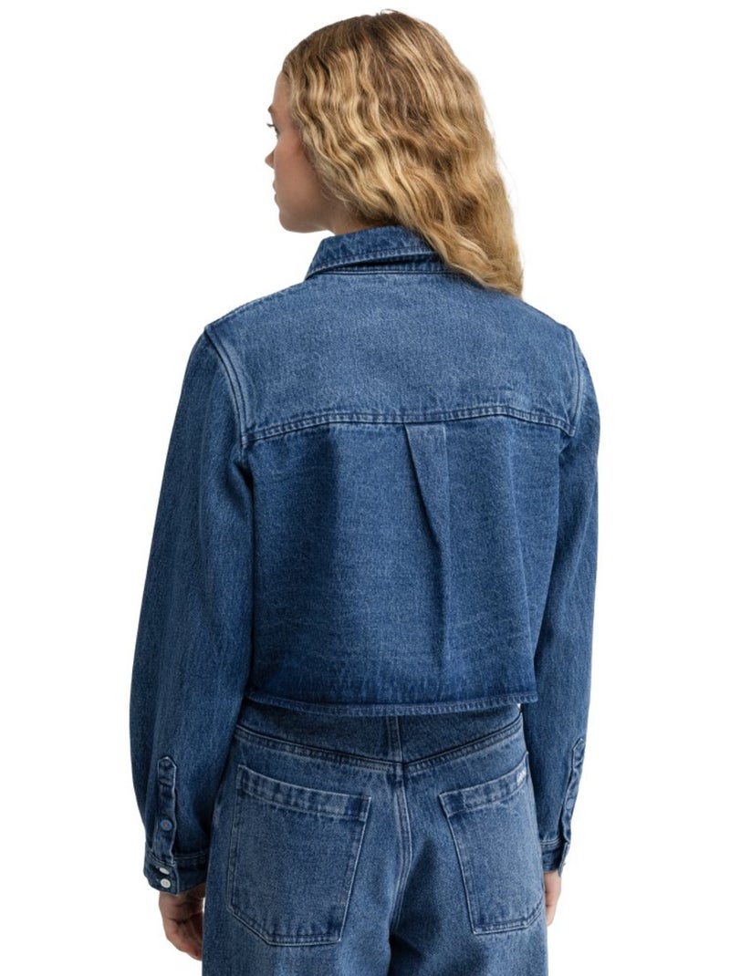Camisa de ganga cropped para mulher Azul - Kiabi