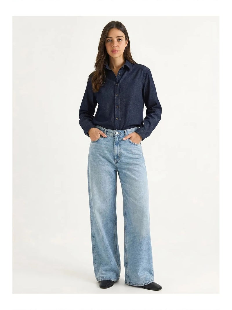 Camisa de ganga de algodão feminina lucci Azul-ultramar - Kiabi