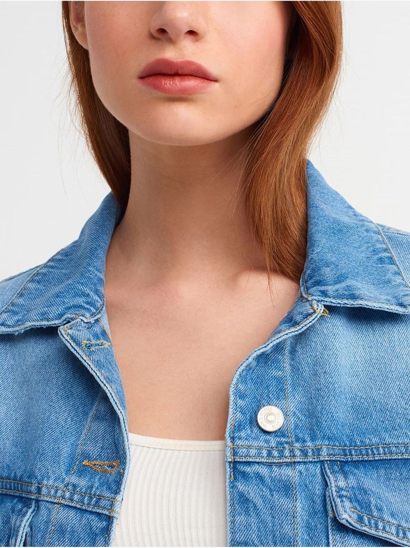 Camisa de ganga de algodão para mulher dilvin Azul-safira - Kiabi