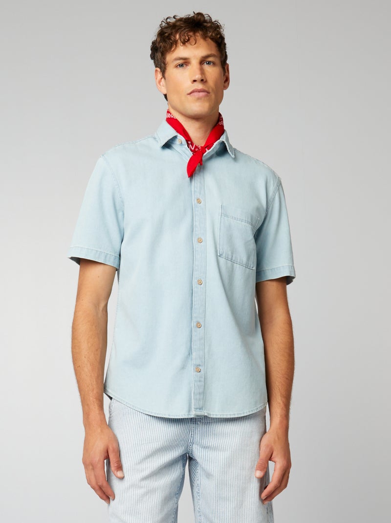 Camisa de ganga de manga curta AZUL - Kiabi