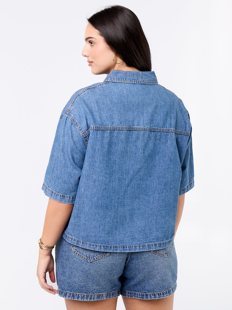 Camisa de ganga de manga curta Azul - Kiabi