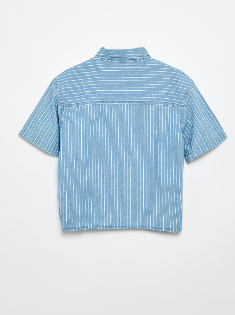 Camisa de ganga de manga curta Azul - Kiabi