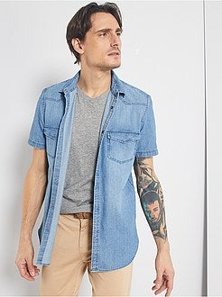 Camisa de ganga deslavada com corte direito - Kiabi