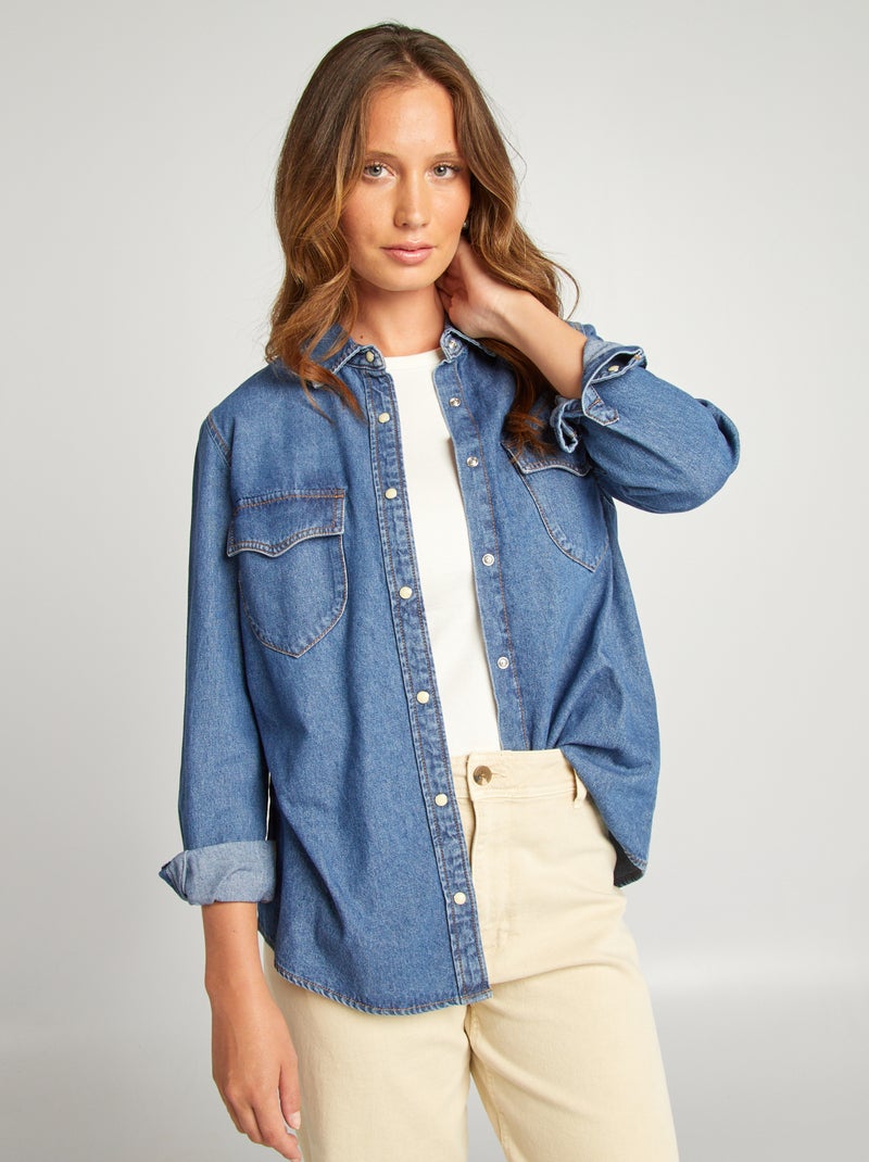 Camisa de ganga em bruto AZUL - Kiabi