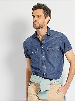 Camisa de ganga escura com corte direito - Kiabi