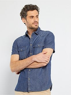 Camisa de ganga escura com corte direito - Kiabi