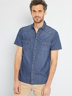 Camisa de ganga escura com corte direito - Kiabi