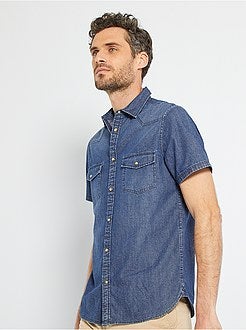 Camisa de ganga escura com corte direito - Kiabi