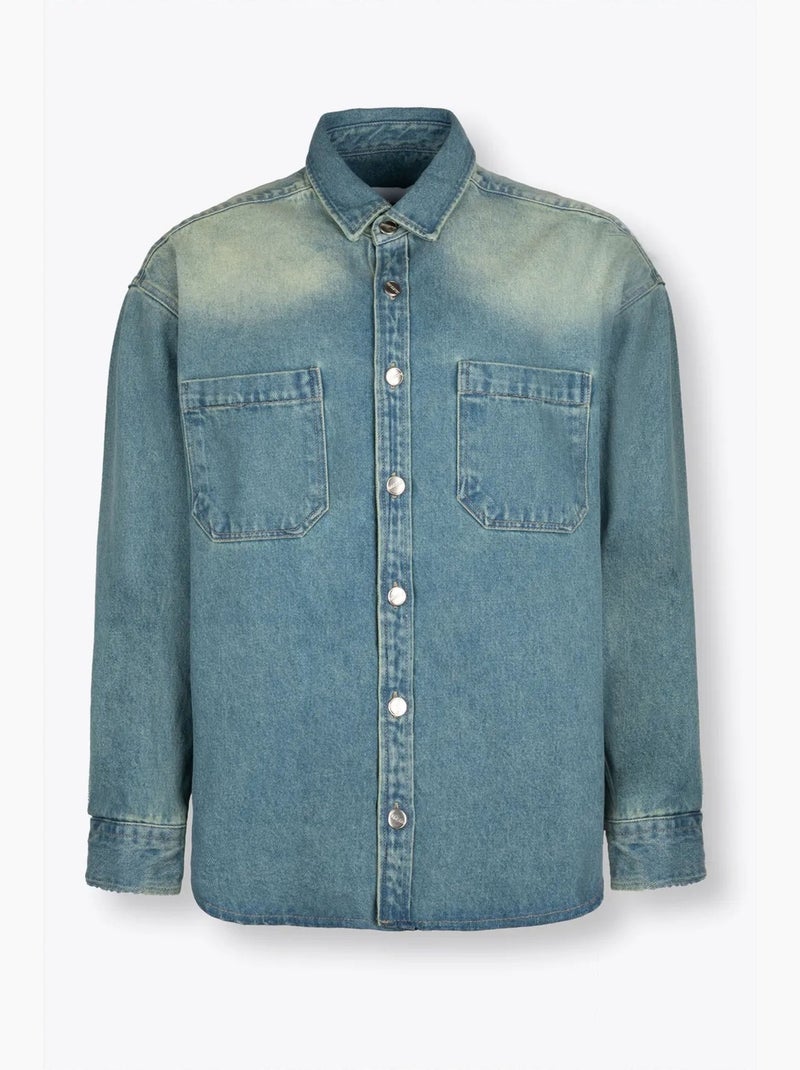 Camisa de ganga masculina com bolso giesto Azul-safira - Kiabi