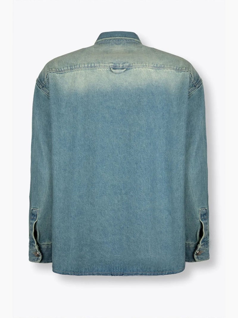Camisa de ganga masculina com bolso giesto Azul-safira - Kiabi