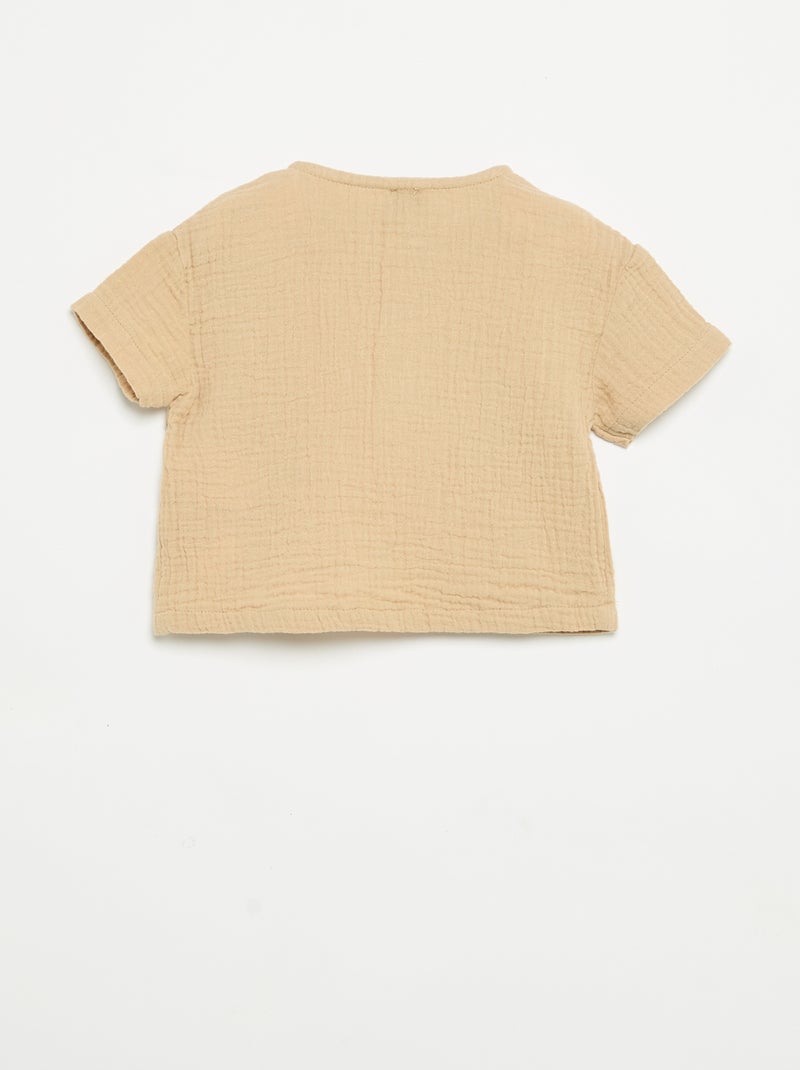 Camisa de gaze de algodão Bege - Kiabi