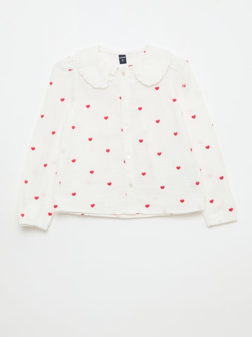 Camisa de gaze de algodão com padrão 'coração' - Kiabi