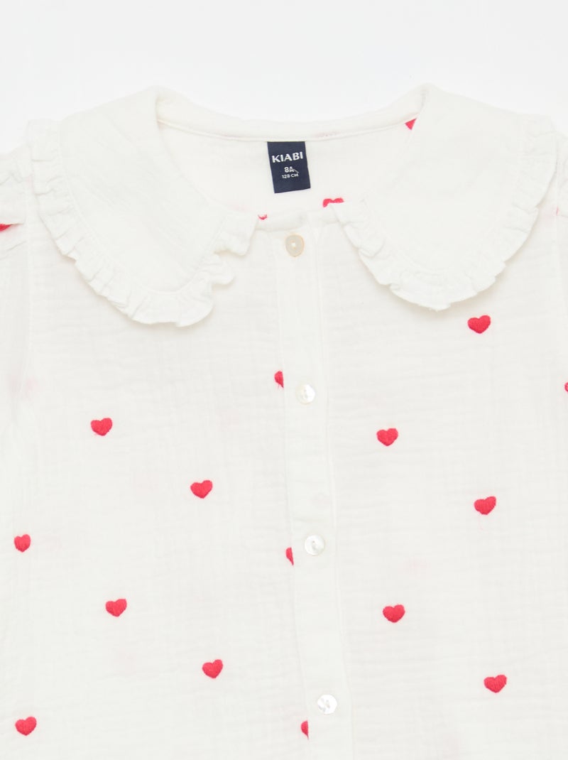 Camisa de gaze de algodão com padrão 'coração' Branco - Kiabi