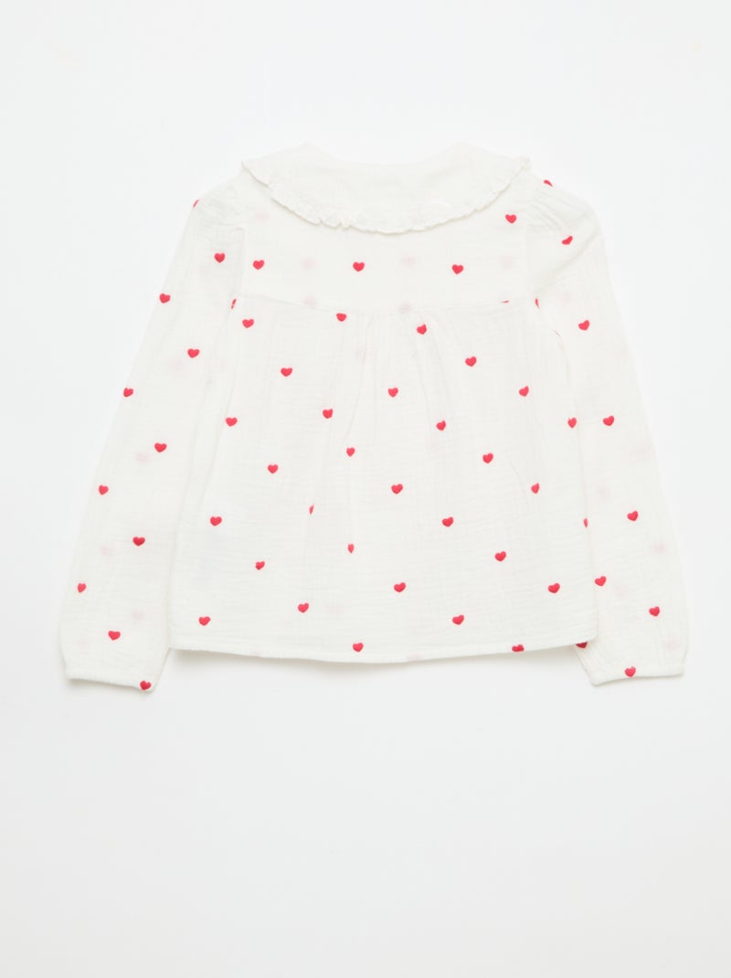 Camisa de gaze de algodão com padrão 'coração' Branco - Kiabi