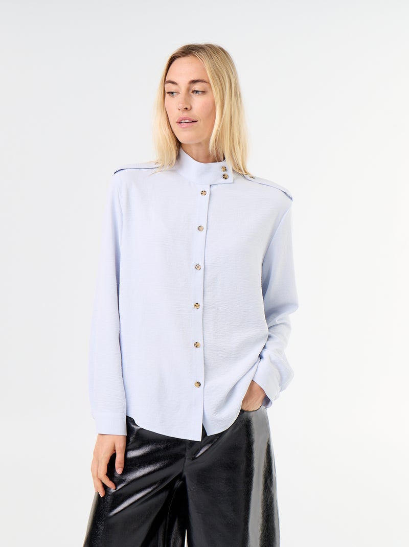 Camisa de gola alta e aplicações nos ombros Azul - Kiabi