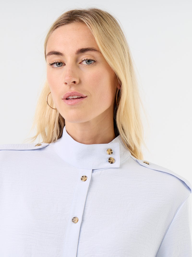 Camisa de gola alta e aplicações nos ombros Azul - Kiabi