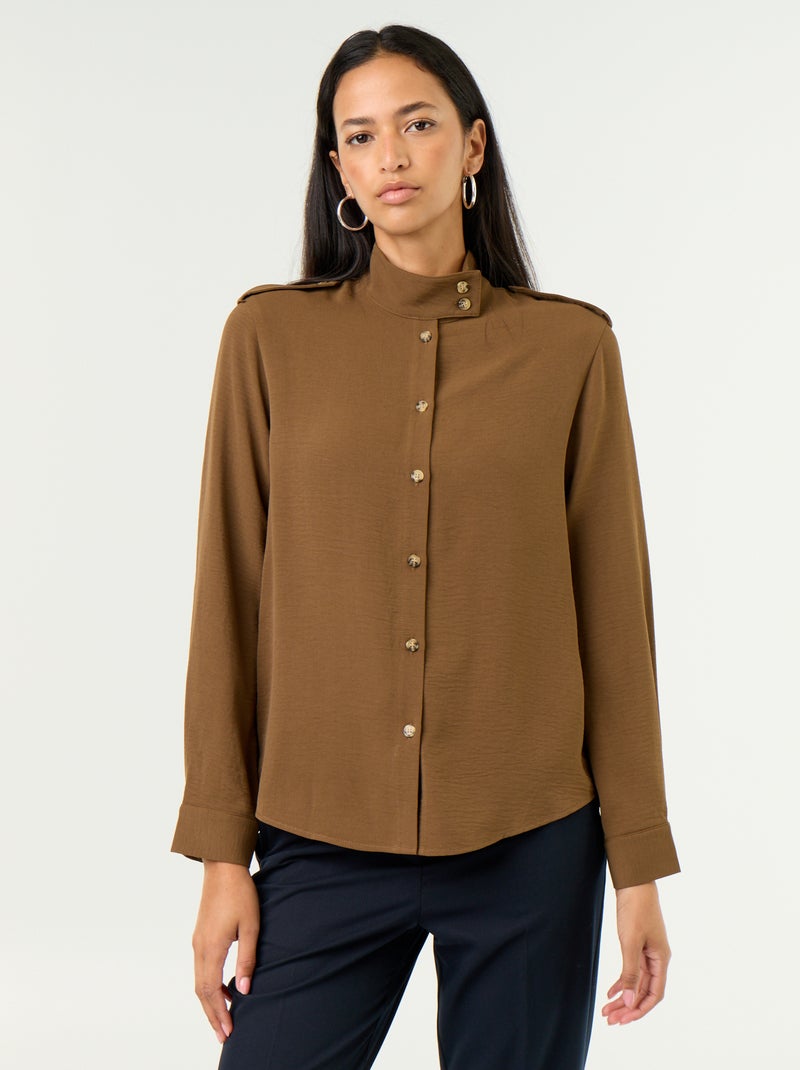 Camisa de gola alta e aplicações nos ombros Castanho - Kiabi