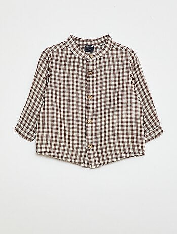 Camisa de gola mao com padrão de xadrez