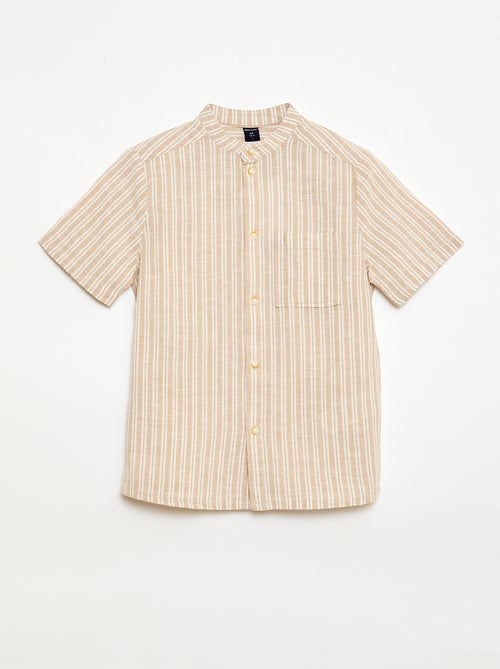 Camisa de gola mao de manga curta em algodão e linho - Kiabi