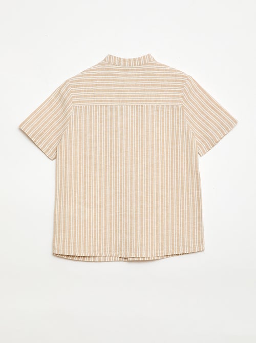 Camisa de gola mao de manga curta em algodão e linho - Kiabi