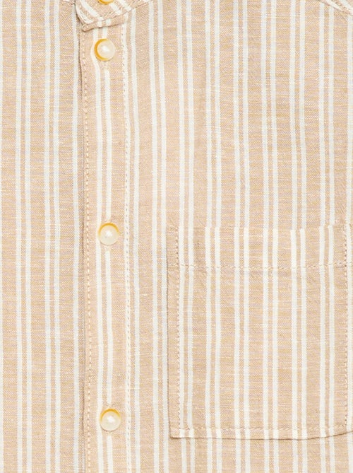 Camisa de gola mao de manga curta em algodão e linho - Kiabi