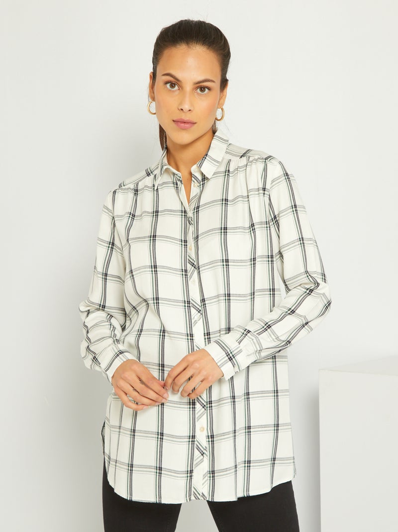 Camisa de grávida comprida aos quadrados BRANCO - Kiabi