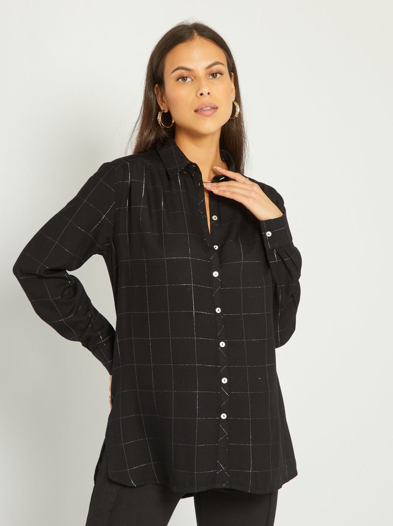 Camisa de grávida comprida aos quadrados PRETO - Kiabi
