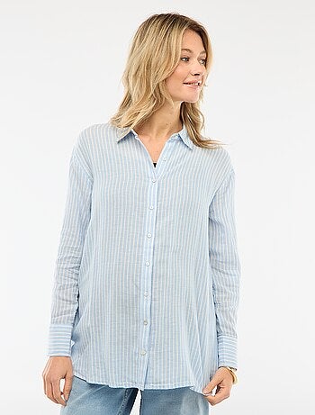 Camisa de grávida em algodão às riscas