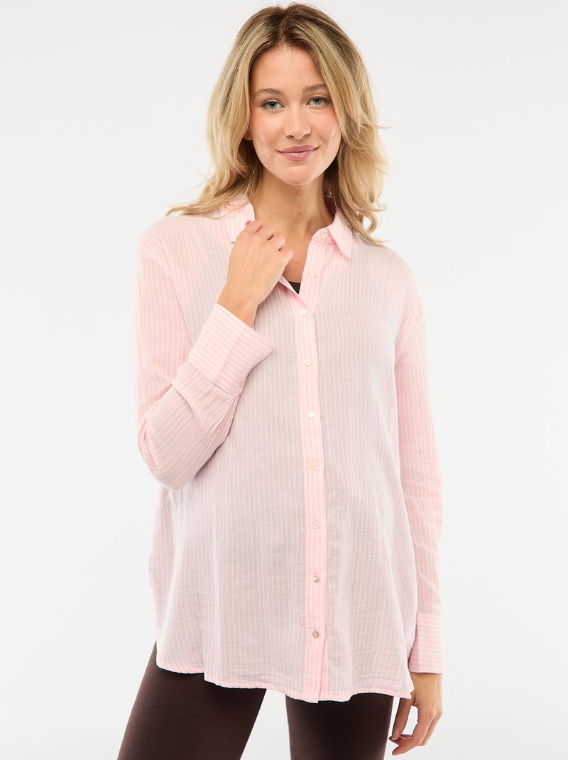 Camisa de grávida em algodão às riscas Rosa - Kiabi