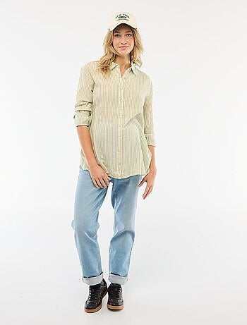 Camisa de grávida em algodão às riscas