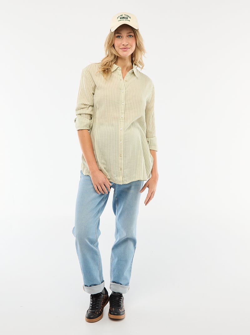 Camisa de grávida em algodão às riscas Verde - Kiabi