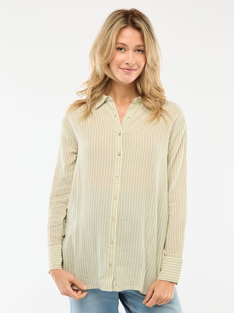 Camisa de grávida em algodão às riscas Verde - Kiabi