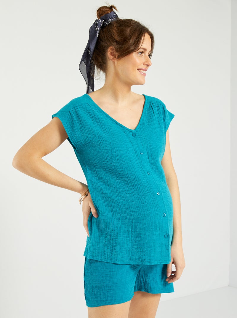 Camisa de grávida em gaze de algodão AZUL - Kiabi
