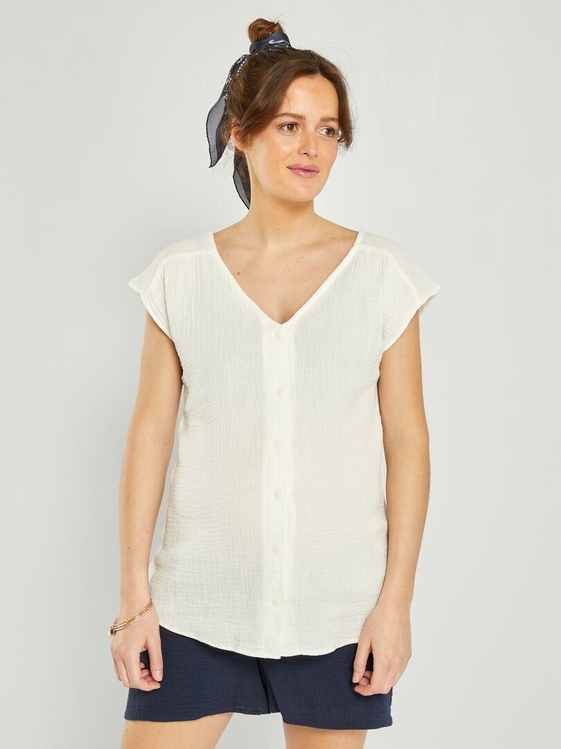 Camisa de grávida em gaze de algodão Branco - Kiabi