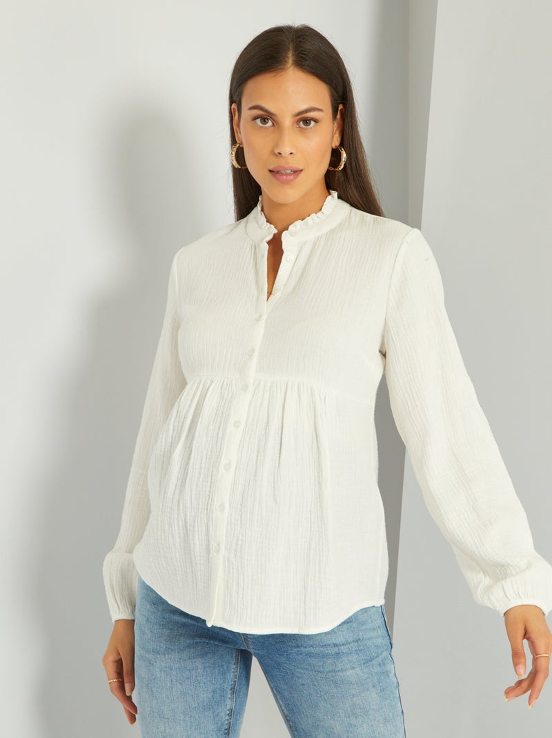 Camisa de grávida em gaze de algodão Branco - Kiabi