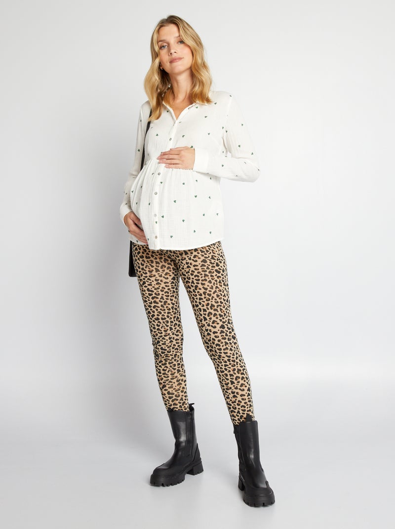 Camisa de grávida em gaze de algodão com estampado corações BRANCO - Kiabi