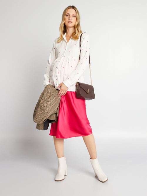 Camisa de grávida em gaze de algodão com estampado corações - Kiabi