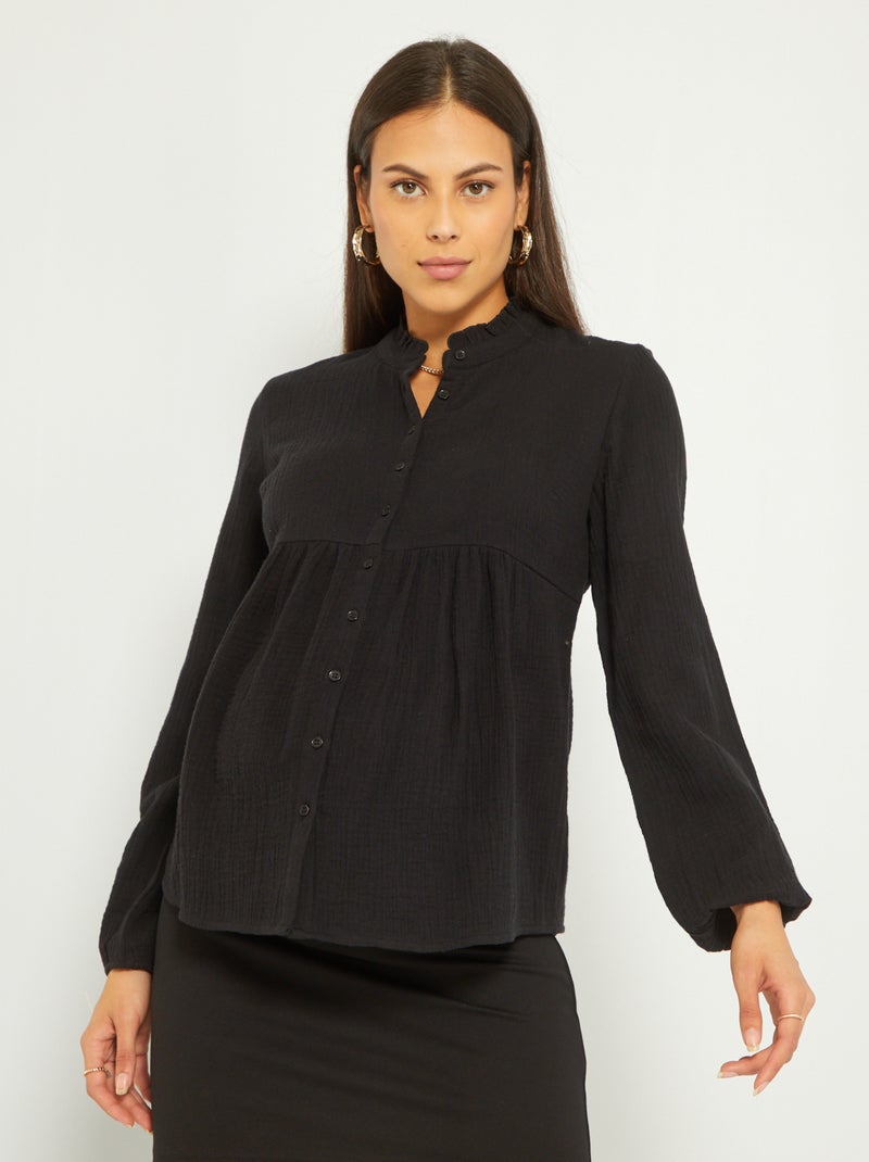 Camisa de grávida em gaze de algodão Preto - Kiabi