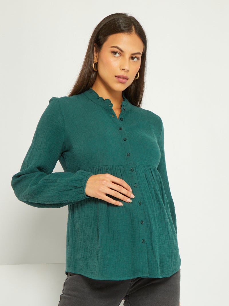 Camisa de grávida em gaze de algodão VERDE - Kiabi