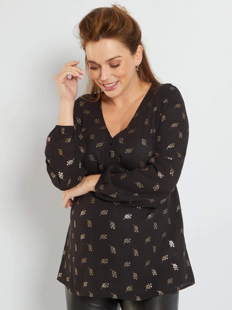 Camisa de grávida em malha crepe estampada PRETO - Kiabi