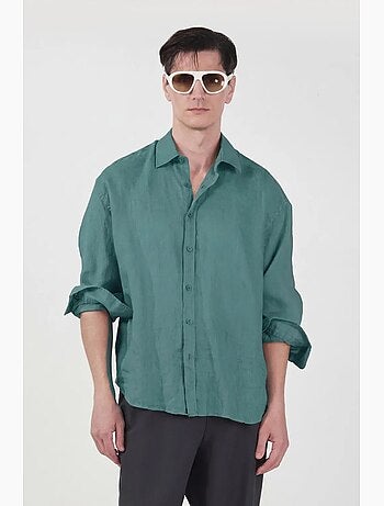 Camisa de homem de manga comprida em mistura de linho oversize giesto