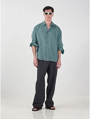 Camisa de homem de manga comprida em mistura de linho oversize giesto