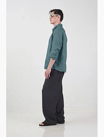 Camisa de homem de manga comprida em mistura de linho oversize giesto