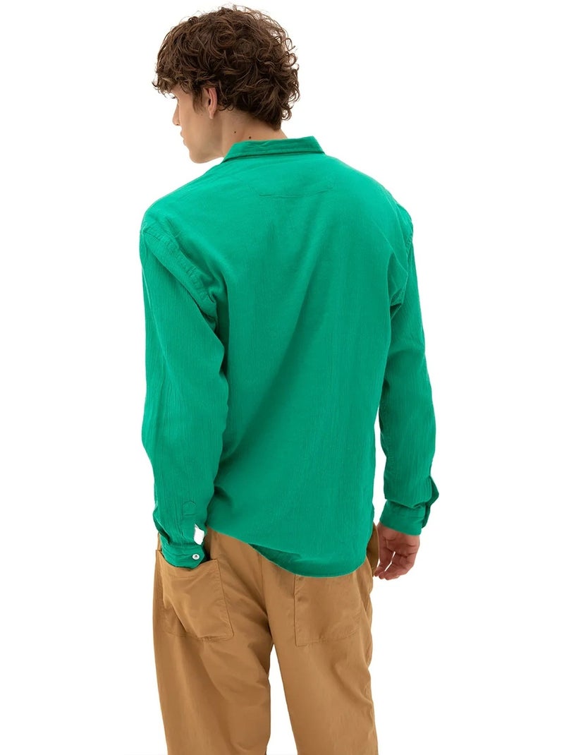 Camisa de homem em algodão de manga comprida com gola abotoada giesto Verde esmeralda - Kiabi