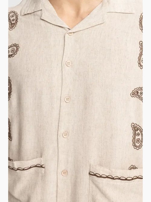 Camisa de homem em popelina de algodão bordada de manga curta giesto - Kiabi