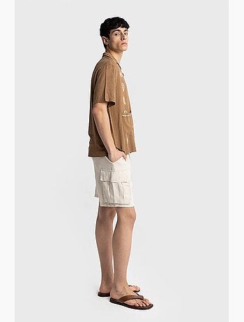 Camisa de homem em popelina de algodão bordada de manga curta giesto