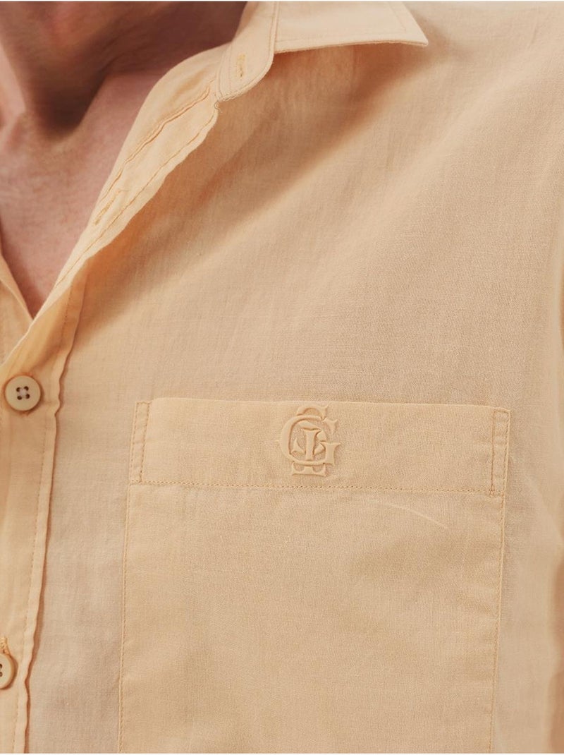 Camisa de homem em popelina de algodão de corte normal giesto Bege natural - Kiabi