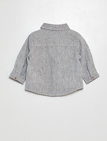 Camisa de linho às riscas em mistura de linho