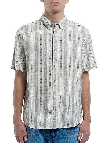 Camisa de linho de homem teddy smith pietro stripe cinzento/branco