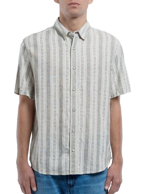 Camisa de linho de homem teddy smith pietro stripe cinzento/branco - Kiabi